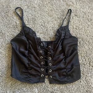 NWOT Cider Black Satin Lace-Up Corset Top